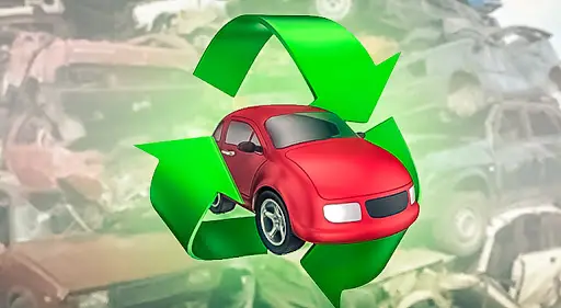 Car surrounded by a green recycling symbol vehicle recycling RPM Motor Services East Devon
