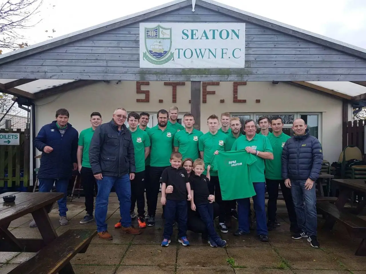 Seaton Town Football Club team photo sponsored by RPM Motor Services