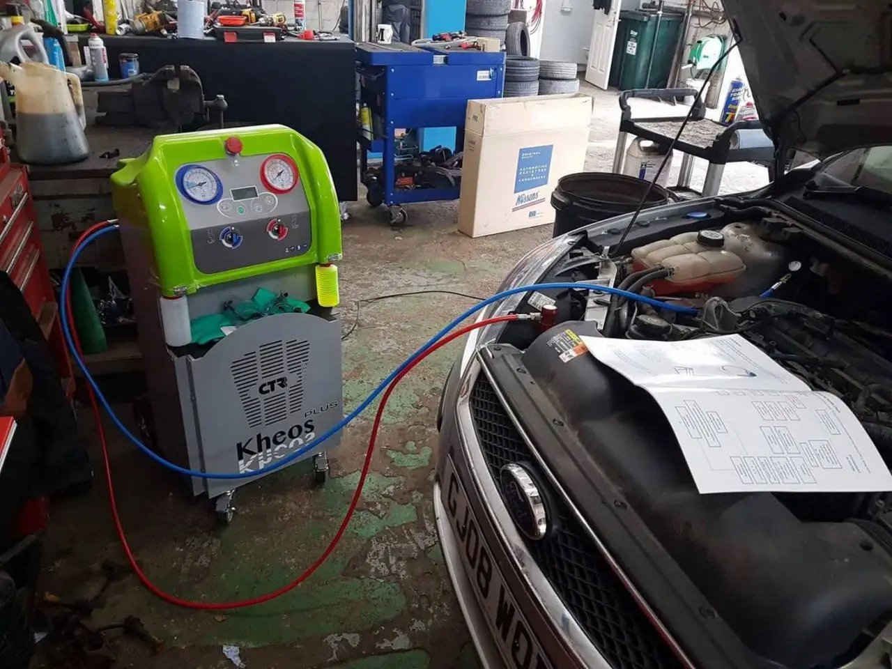 Air conditioning re-gas equipment in use RPM Motor Services Seaton